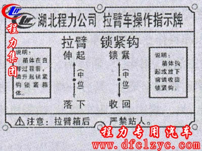 程力專用汽車股份有限公司勾臂垃圾車操作指示牌